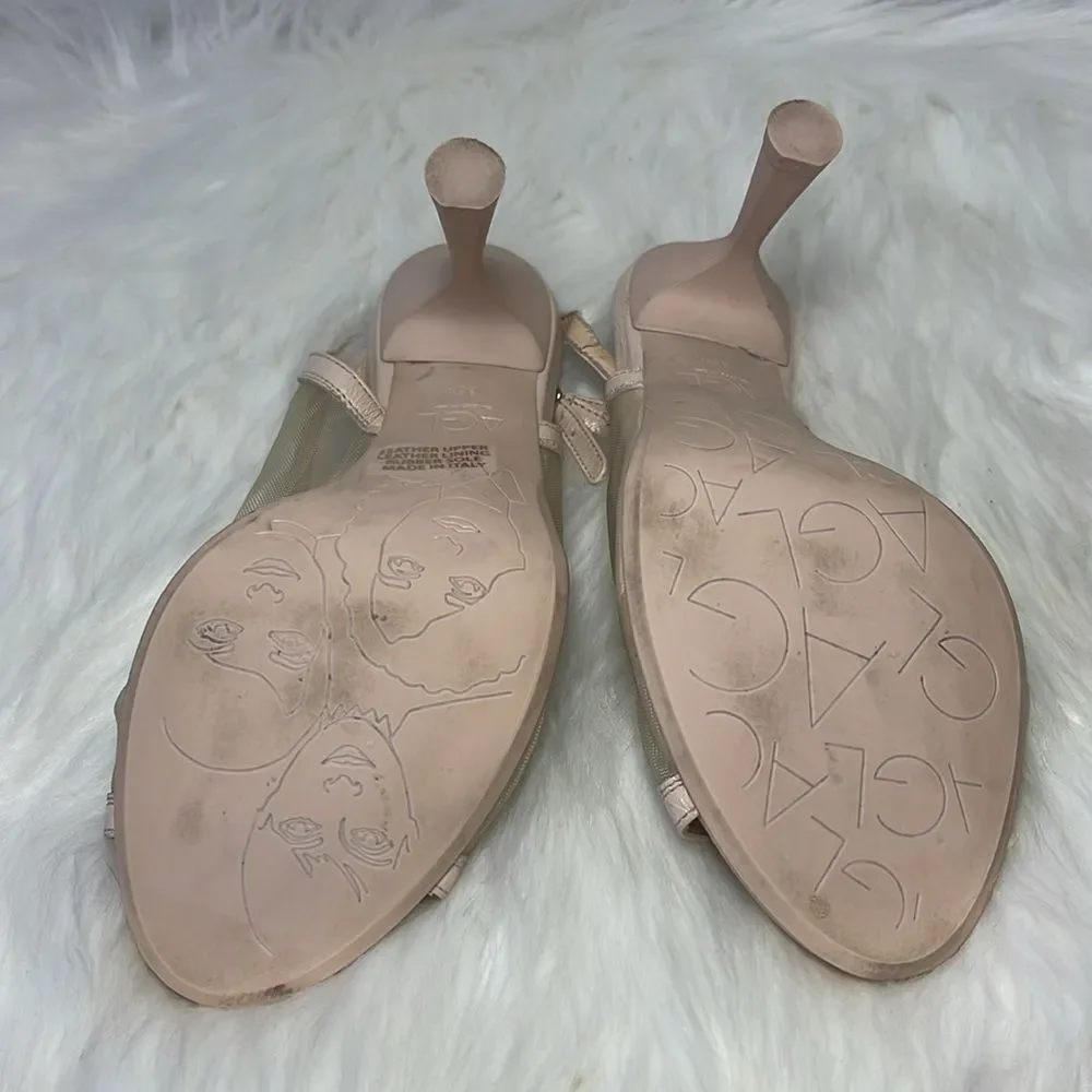 AGL Powder‎ Pink Leather/Mesh Peep Toe Slingback Heels Sz 36.5/US 6.5 - Picture 6 of 7